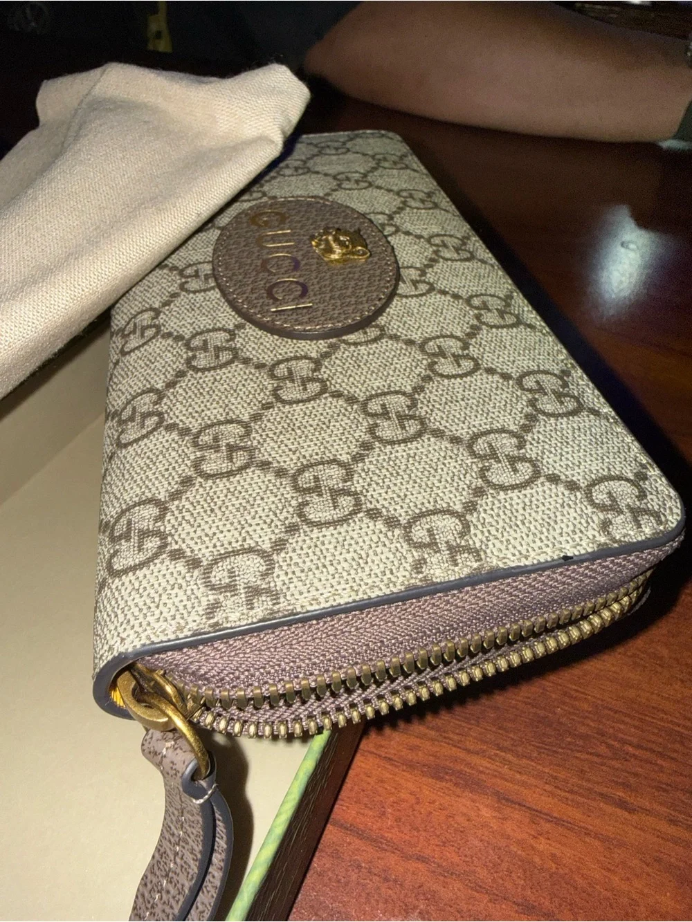 Quality Monogram Zip Wallet with Leather Logo Patch